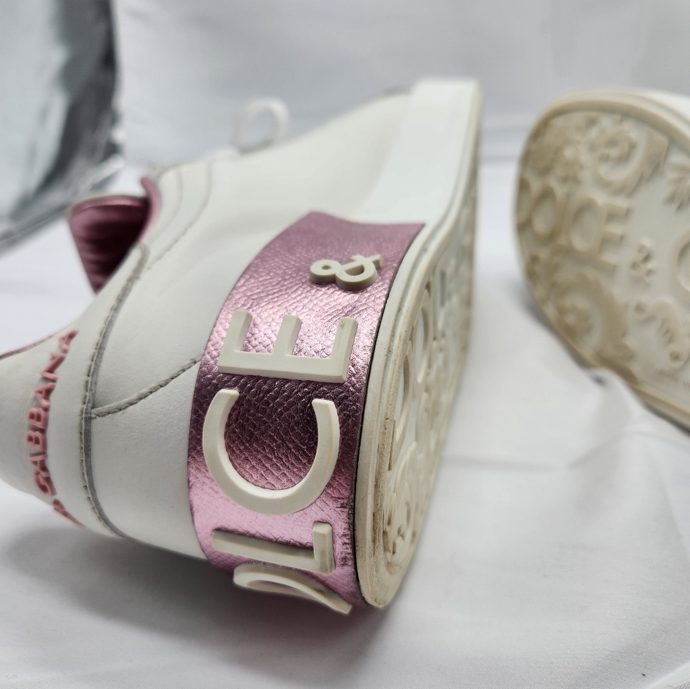 Authenticated Dolce & Gabbana Women Pink & White Sneakers Shoes Size 7/37.5 - Picture 15 of 16
